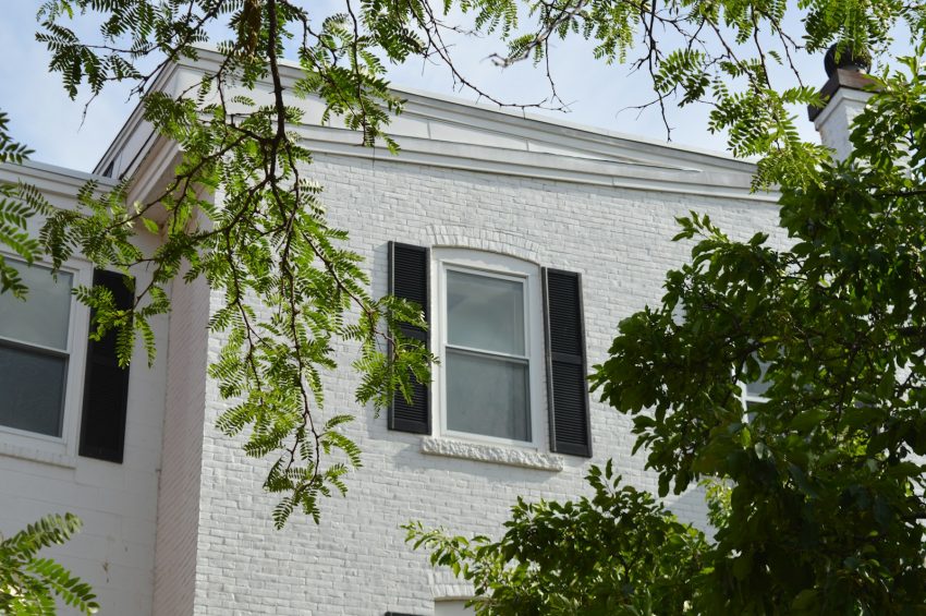 trees near white 2-story house